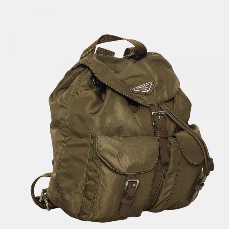 Pre Owned Prada Green Tessuto Drawstring Backpack
