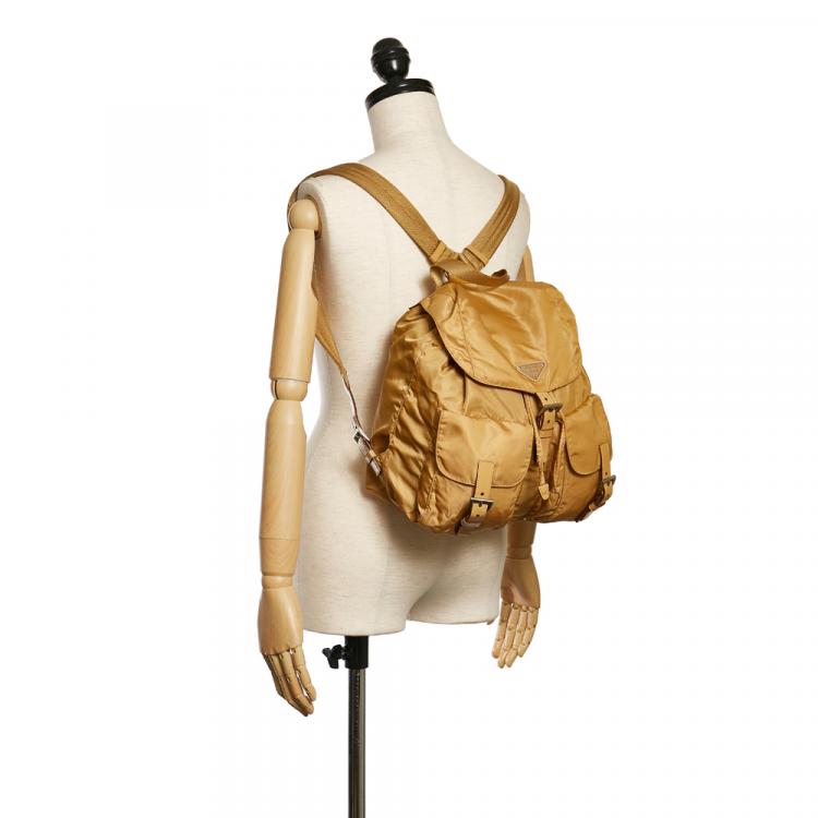 Pre Owned Prada Beige/Brown Tessuto Drawstring Backpack