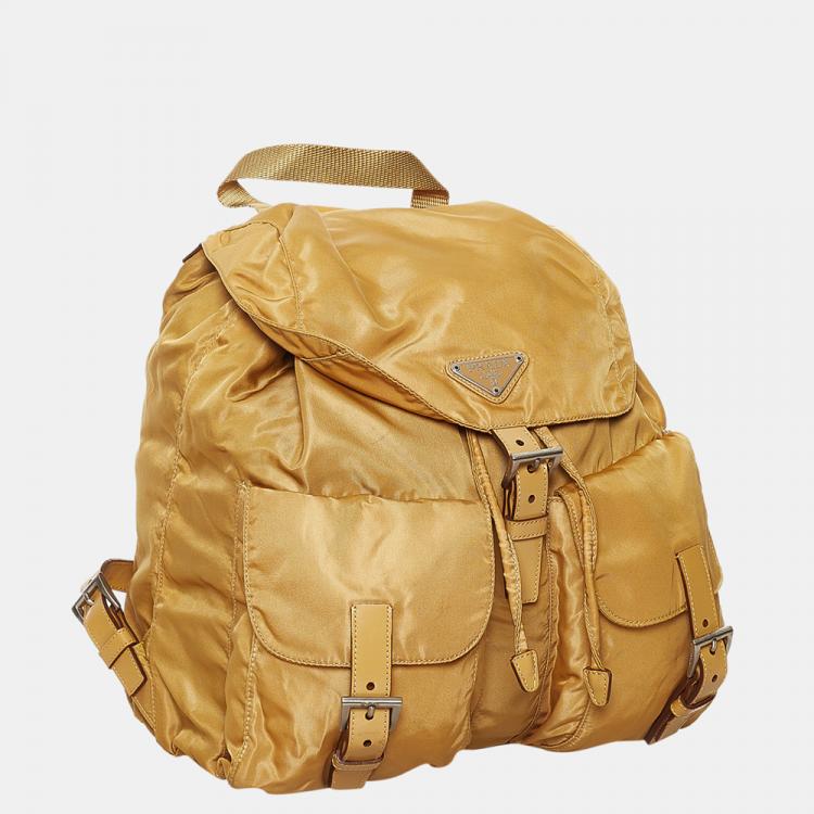 Pre Owned Prada Beige/Brown Tessuto Drawstring Backpack