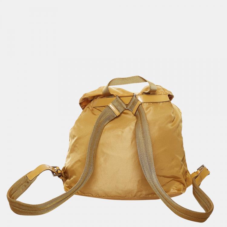 Pre Owned Prada Beige/Brown Tessuto Drawstring Backpack