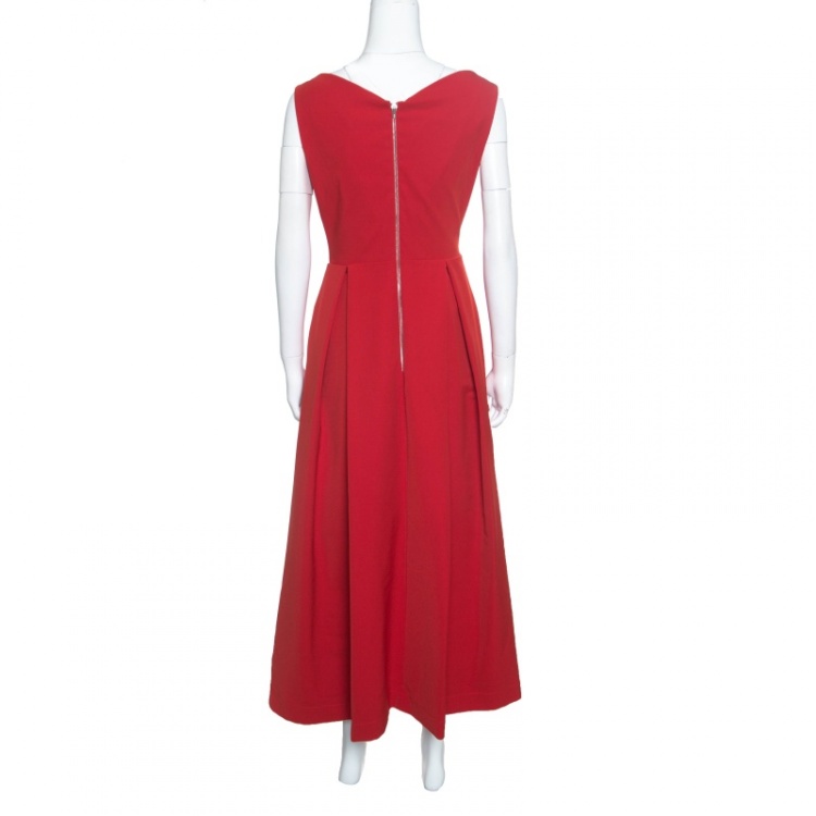 Pre Owned Preen By Thornton Bregazzi Red Pleated Finella Midi Dress L