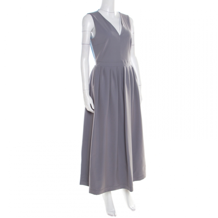 Pre Owned Preen by Thornton Bregazzi Colorblock Plunge Neck Bianca Midi Dress L