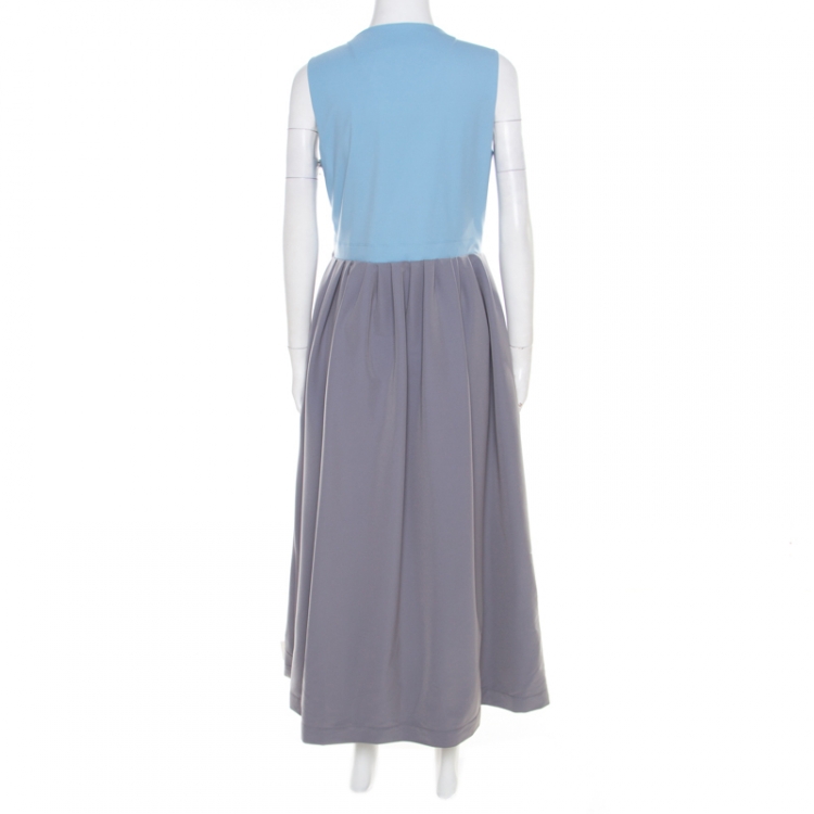 Pre Owned Preen by Thornton Bregazzi Colorblock Plunge Neck Bianca Midi Dress L