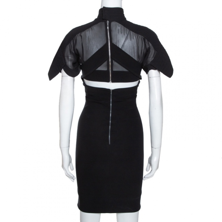 Pre Owned Preen by Thornton Bregazzi Black Waist Cutout Detail Fitted Dress M