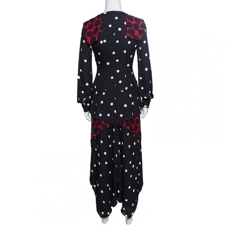 Pre Owned Proenza Schouler Red and Black Printed Draped Detail Asymmetric Dress S
