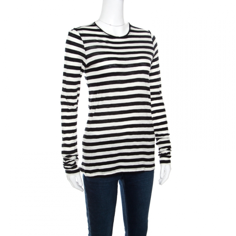 Pre Owned Proenza Schouler Monochrome Striped Cotton Long Sleeve T-Shirt S