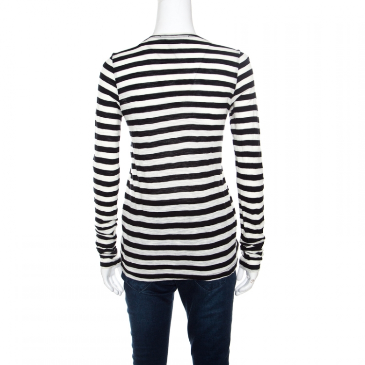 Pre Owned Proenza Schouler Monochrome Striped Cotton Long Sleeve T-Shirt S