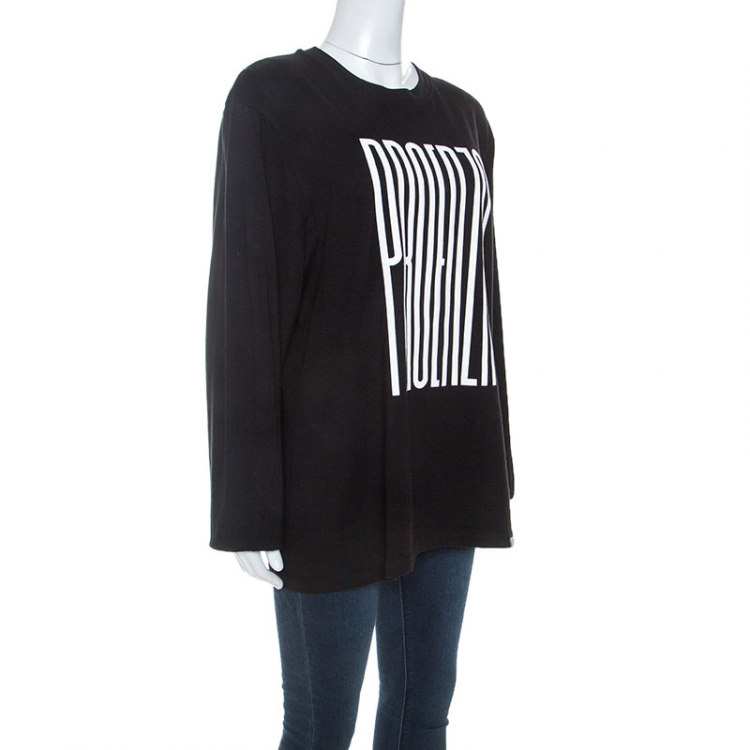 Pre Owned Proenza Schouler Black Cotton Embossed Logo Detail T-shirt M