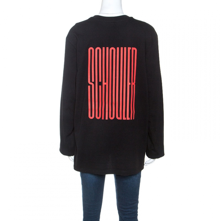Pre Owned Proenza Schouler Black Cotton Embossed Logo Detail T-shirt M