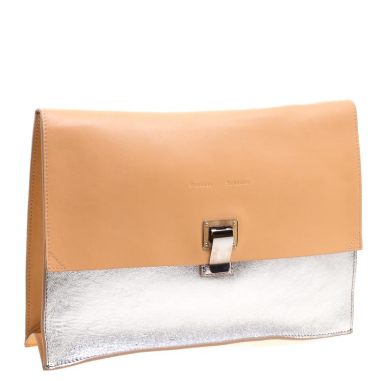 Pre Owned Proenza Schouler Beige/Silver Leather Lunch Clutch