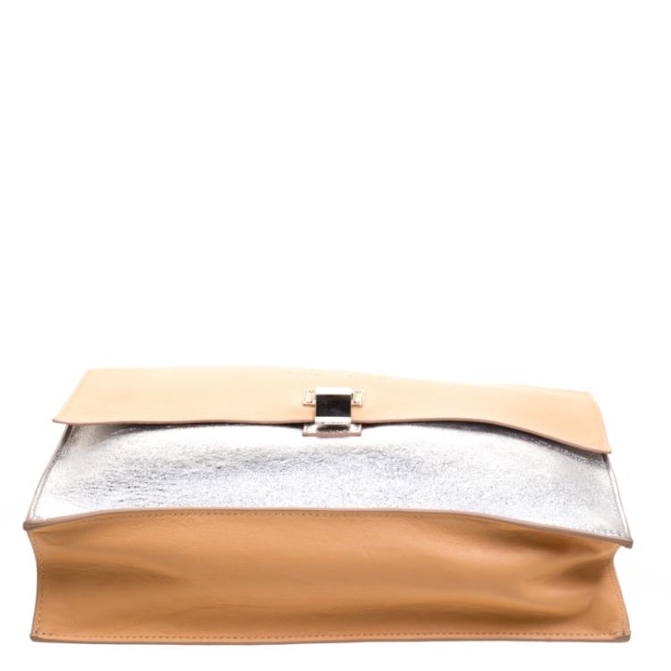 Pre Owned Proenza Schouler Beige/Silver Leather Lunch Clutch