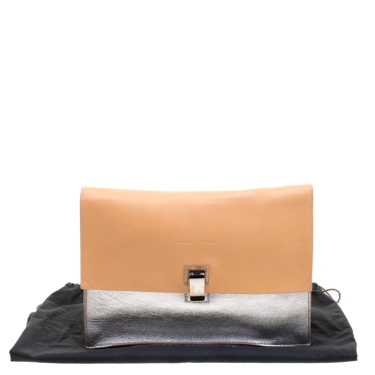 Pre Owned Proenza Schouler Beige/Silver Leather Lunch Clutch