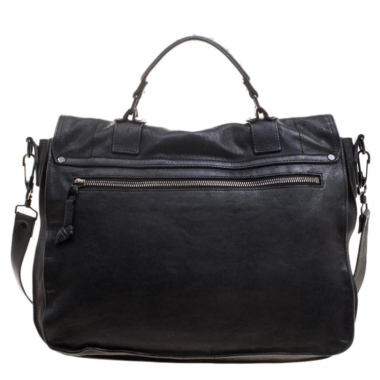 Pre Owned Proenza Schouler Black Leather Large PS1 Top Handle Bag