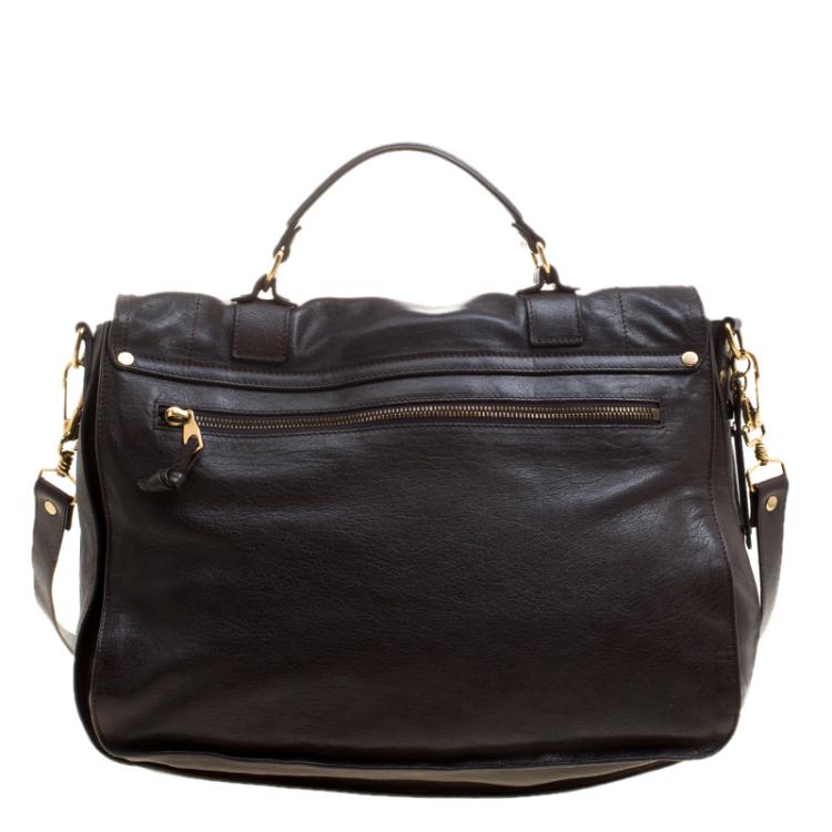 Pre Owned Proenza Schouler Brown Leather Large PS1 Top Handle Bag