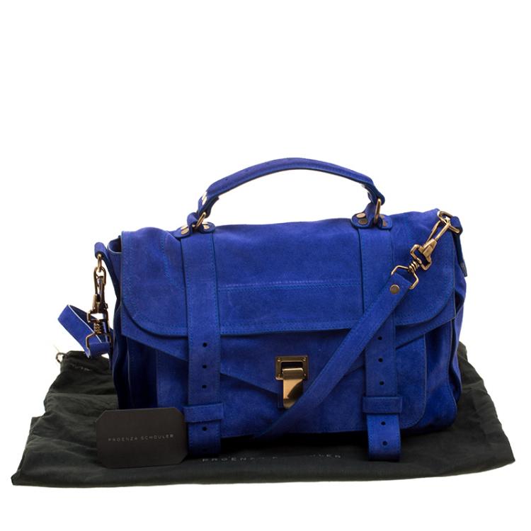 Pre Owned Proenza Schouler Blue Suede PS1 Top Handle Bag