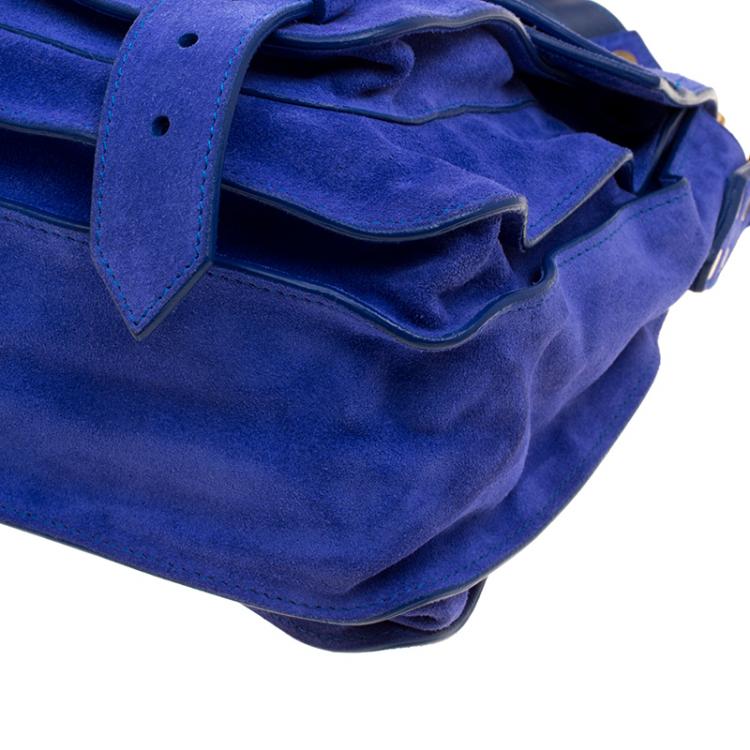 Pre Owned Proenza Schouler Blue Suede PS1 Top Handle Bag