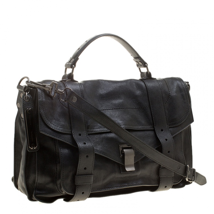 Pre Owned Proenza Schouler Black Leather Large PS1 Top Handle Bag