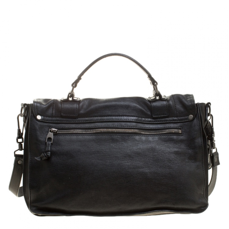 Pre Owned Proenza Schouler Black Leather Large PS1 Top Handle Bag