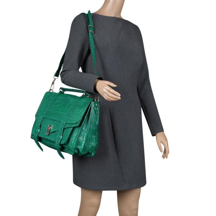 Proenza Schouler Green Crocodile Large PS1 Top Handle Bag Proenza