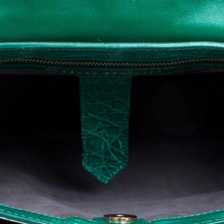 Pre Owned Proenza Schouler Green Crocodile Large PS1 Top Handle Bag