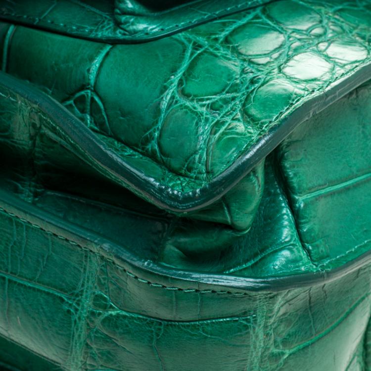 Pre Owned Proenza Schouler Green Crocodile Large PS1 Top Handle Bag