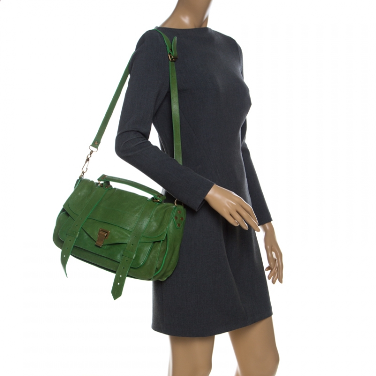 Pre Owned Proenza Schouler Emerald Leather Large PS1 Top Handle Bag