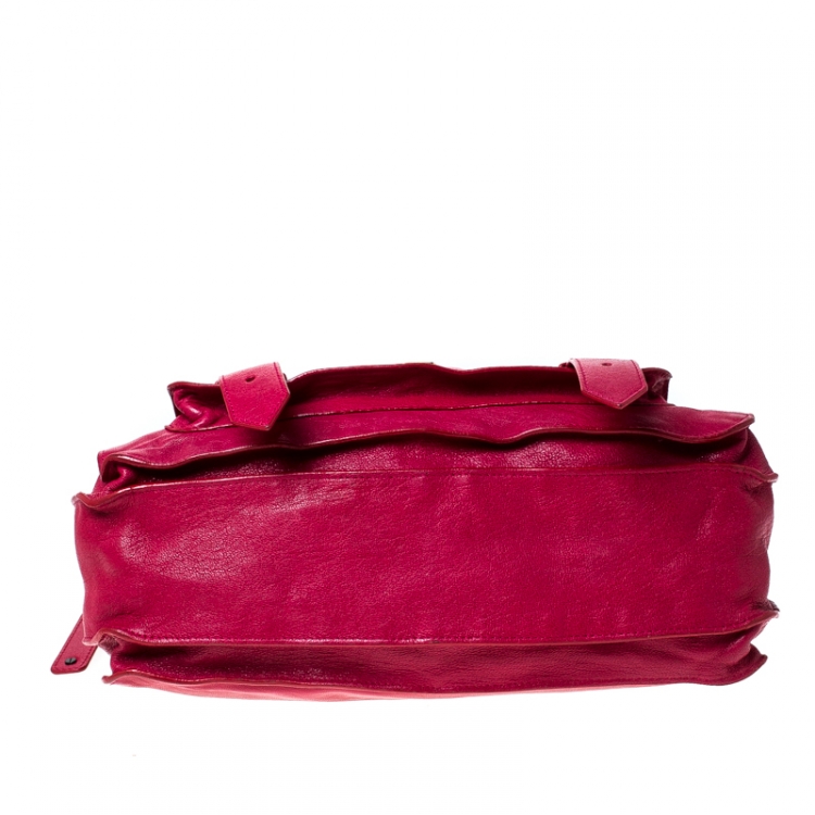 Pre Owned Proenza Schouler Magenta Leather Large PS1 Top Handle Bag