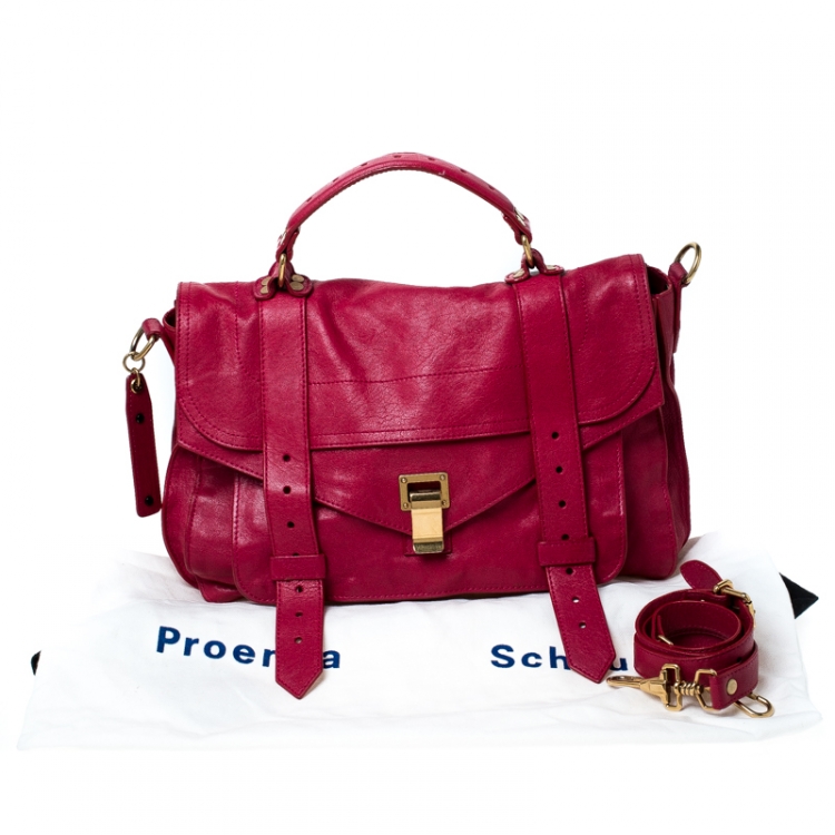 Pre Owned Proenza Schouler Magenta Leather Large PS1 Top Handle Bag