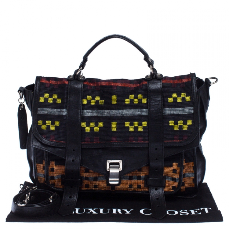 Pre Owned Proenza Schouler Black Fabric and Leather Large PS1 Top Handle Bag              