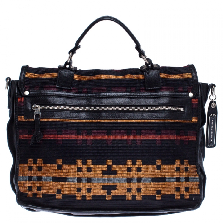 Pre Owned Proenza Schouler Black Fabric and Leather Large PS1 Top Handle Bag              