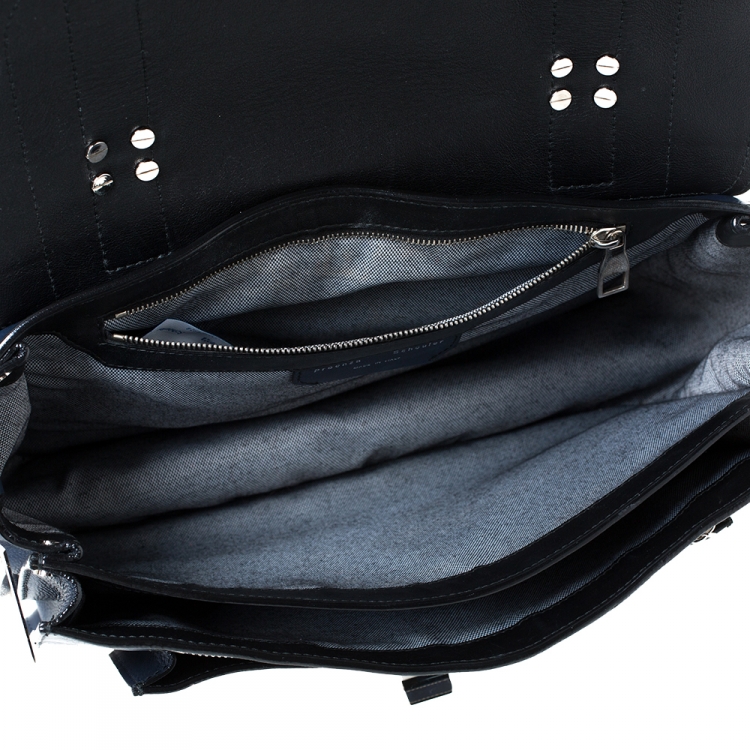 Pre Owned Proenza Schouler Navy Blue Leather Large PS1 Top Handle Bag