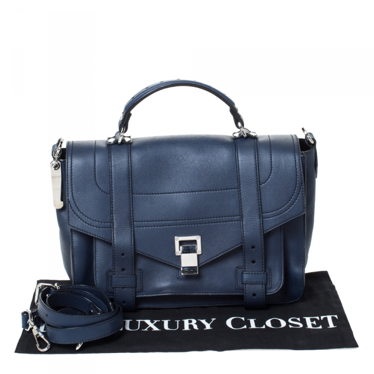 Pre Owned Proenza Schouler Navy Blue Leather Large PS1 Top Handle Bag