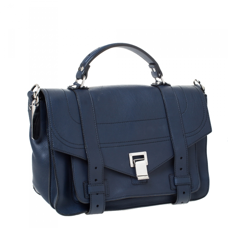 Pre Owned Proenza Schouler Navy Blue Leather Large PS1 Top Handle Bag