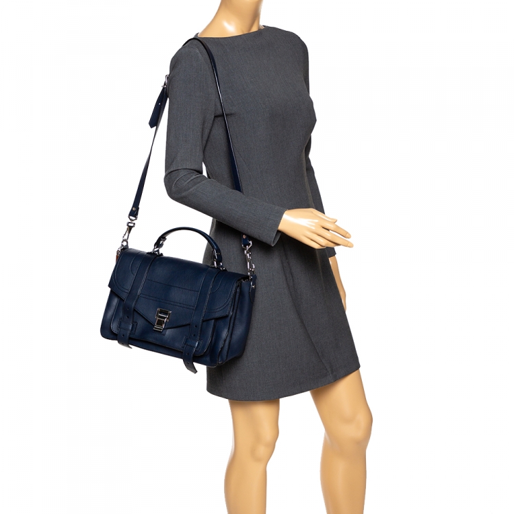 Proenza Schouler Navy Blue Leather Large PS1 Top Handle Bag