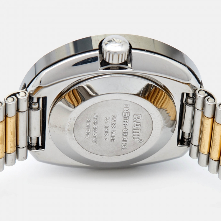 Pre Owned Rado Yellow Dial Tungsten Carbide Two-Tone Stainless Steel Diamond Diastar R12403633 Women's Wristwatch 27 mm