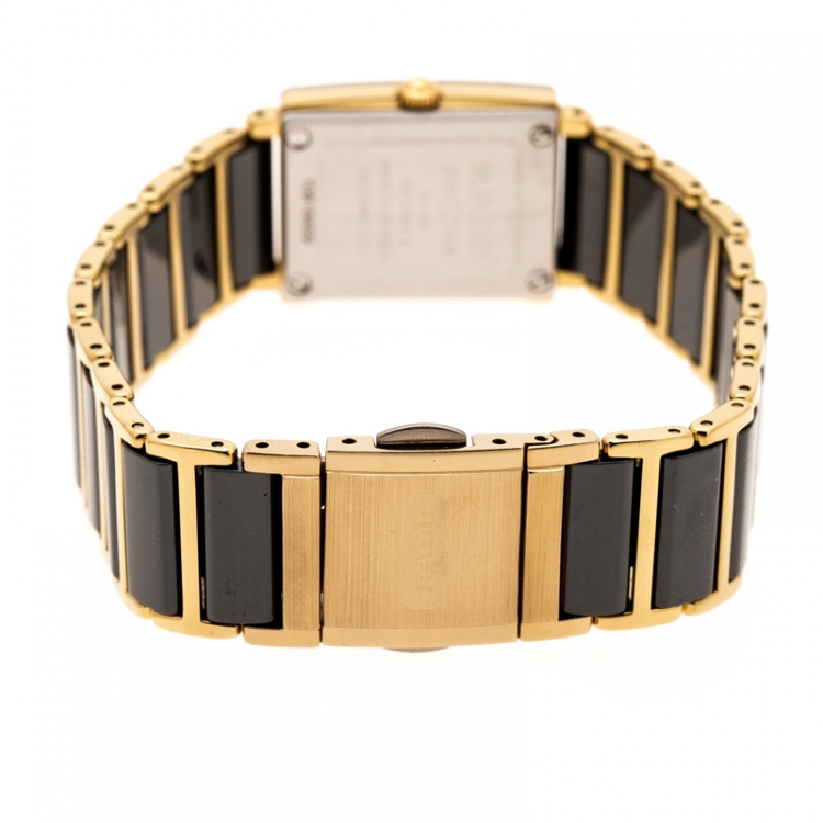 Pre Owned Rado Black Gold Plated Stainless Steel Titanium Ceramic Integral Jubilee 153.0383.3 Women's Wristwatch 18 mm