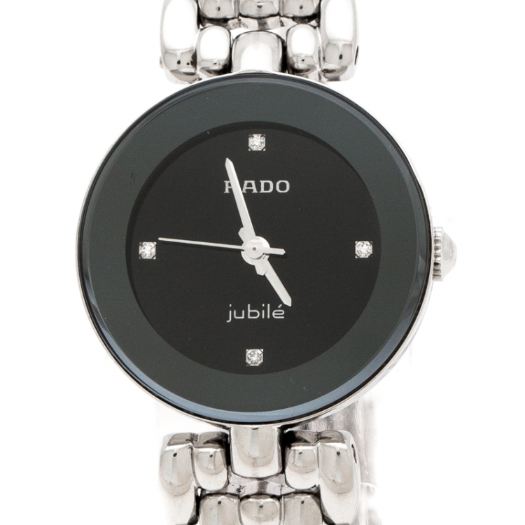 Pre Owned Rado Black Stainless Steel Diamonds Florence R48447723 Women's Wristwatch 23 mm