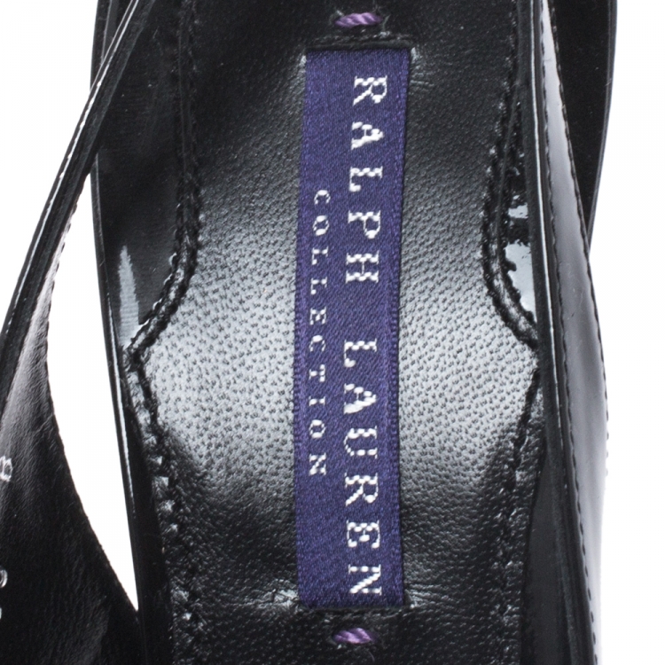 Pre Owned Ralph Lauren Black Patent Leather Slingback Airia Peep Toe Sandals Size 36