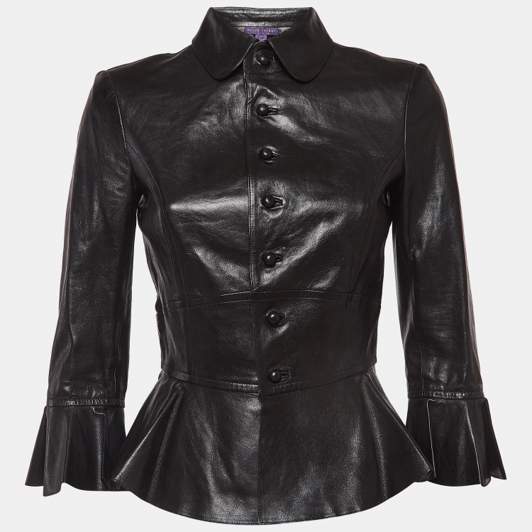 Pre Owned Ralph Lauren Collection Black Leather Peplum Style Jacket M