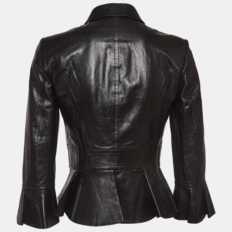 Pre Owned Ralph Lauren Collection Black Leather Peplum Style Jacket M