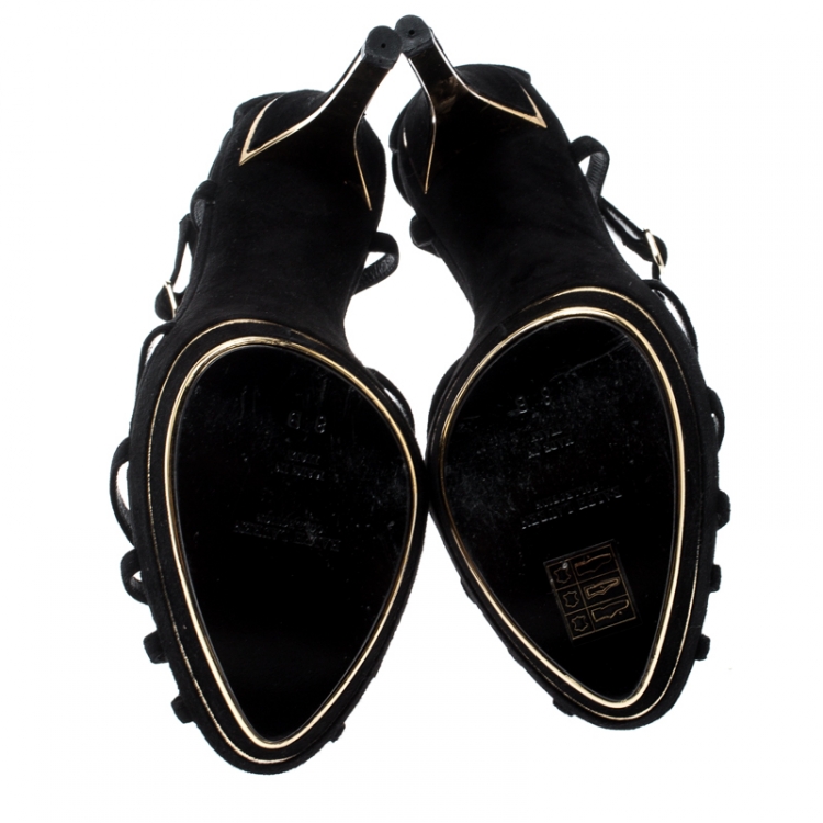 Pre Owned Ralph Lauren Collection Black Suede Sandals Size 38