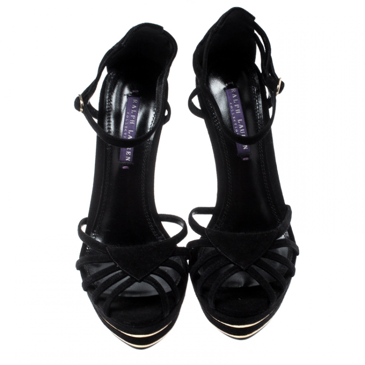 Pre Owned Ralph Lauren Collection Black Suede Sandals Size 38