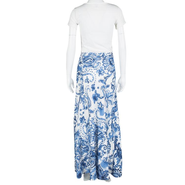 Pre Owned Ralph Lauren White Paisley Printed Silk Bria Maxi Skirt L