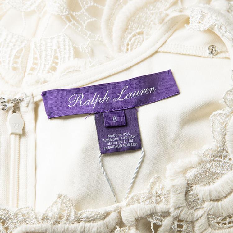Pre Owned Ralph Lauren Cream Embroidered Lace Sleeveless Giordano Dress M