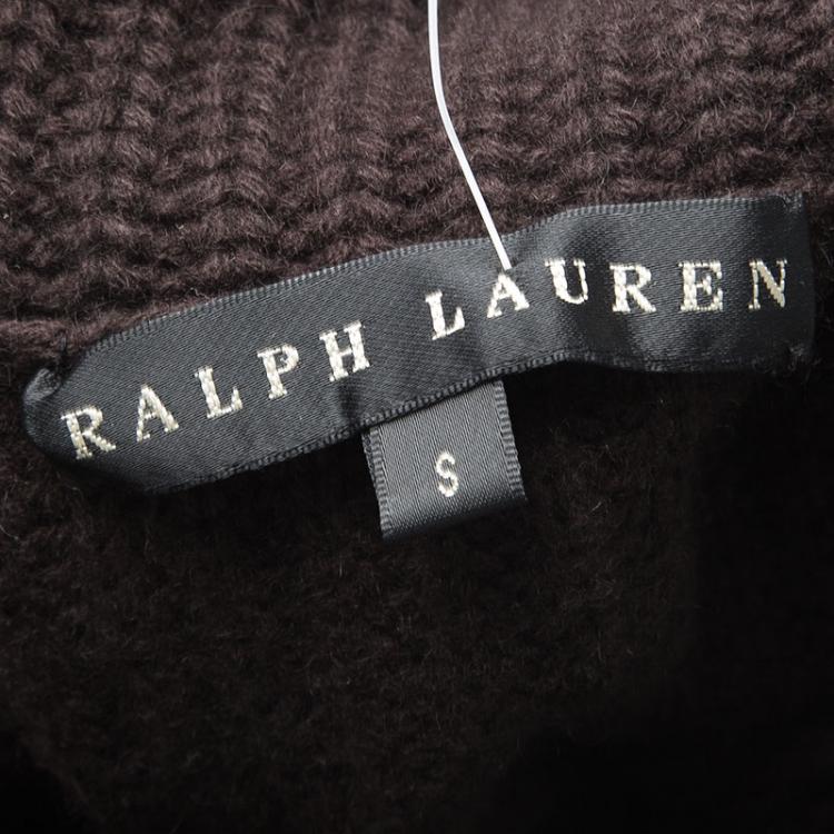 Pre Owned Ralph Lauren Dark Chocolate Brown Fringe Detail Turtle Neck Sweater S