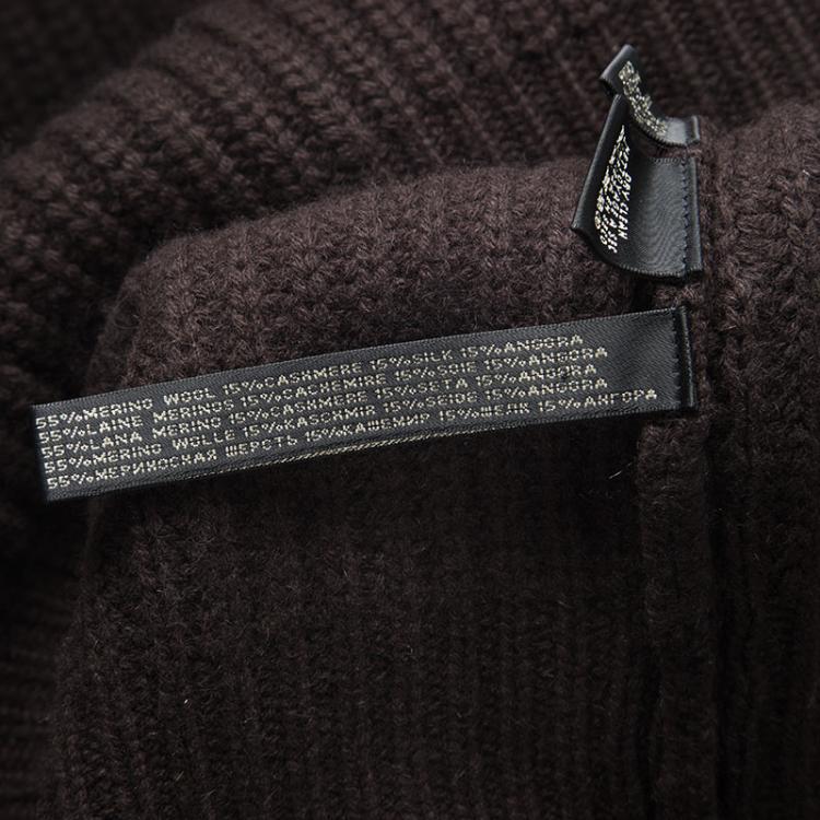 Pre Owned Ralph Lauren Dark Chocolate Brown Fringe Detail Turtle Neck Sweater S