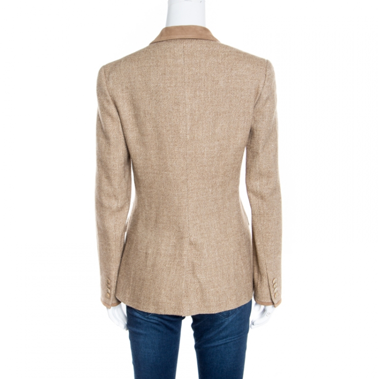 Pre Owned Ralph Lauren Brown Textured Suede Trim Detail Eugenia Riding Blazer S