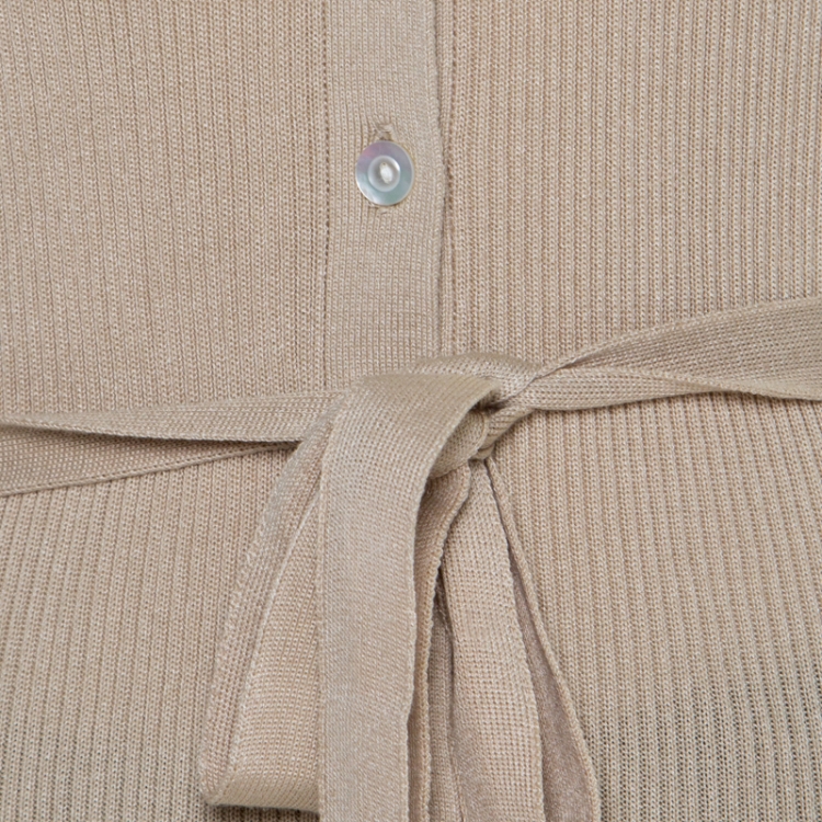 Pre Owned Ralph Lauren Beige Cotton and Silk  Rib Knit Belted Button Front Cardigan L