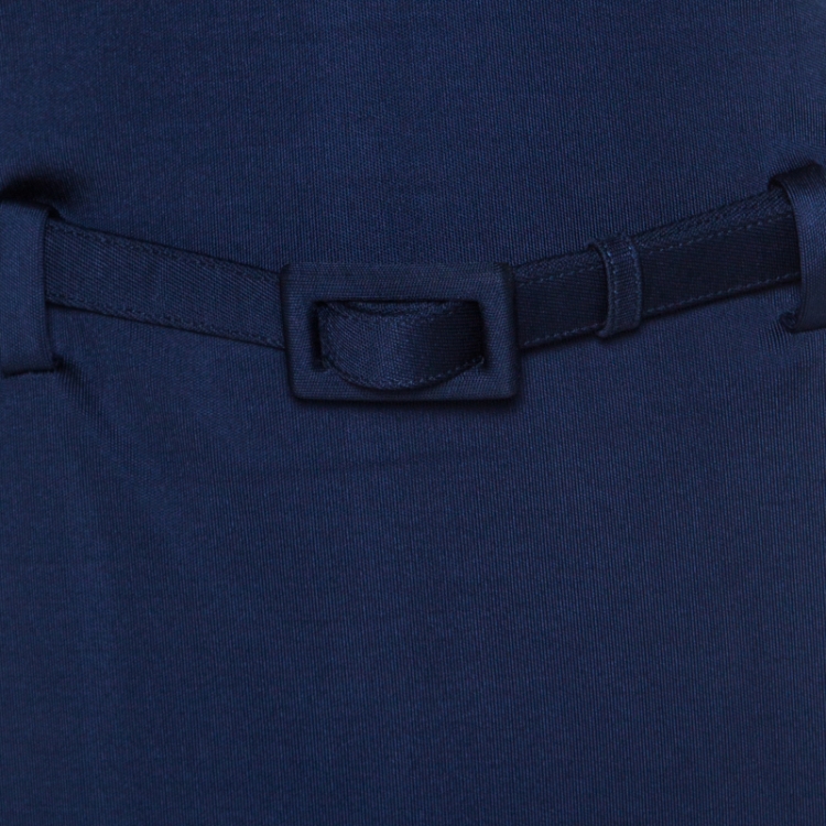 Pre Owned Ralph Lauren Navy Blue Stretch Knit Sleeveless Belted Sheath Dress M