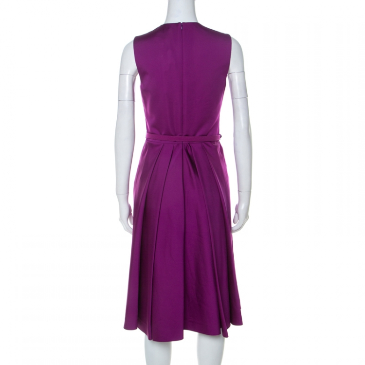 Pre Owned Ralph Lauren Berry Purple Sateen Pleated Cadence Sleeveless Dress S